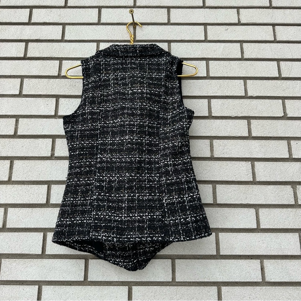 Tinley Road Black White Boucle Moto Vest Gold Zip Tweed S Academia Classic - Picture 6 of 11